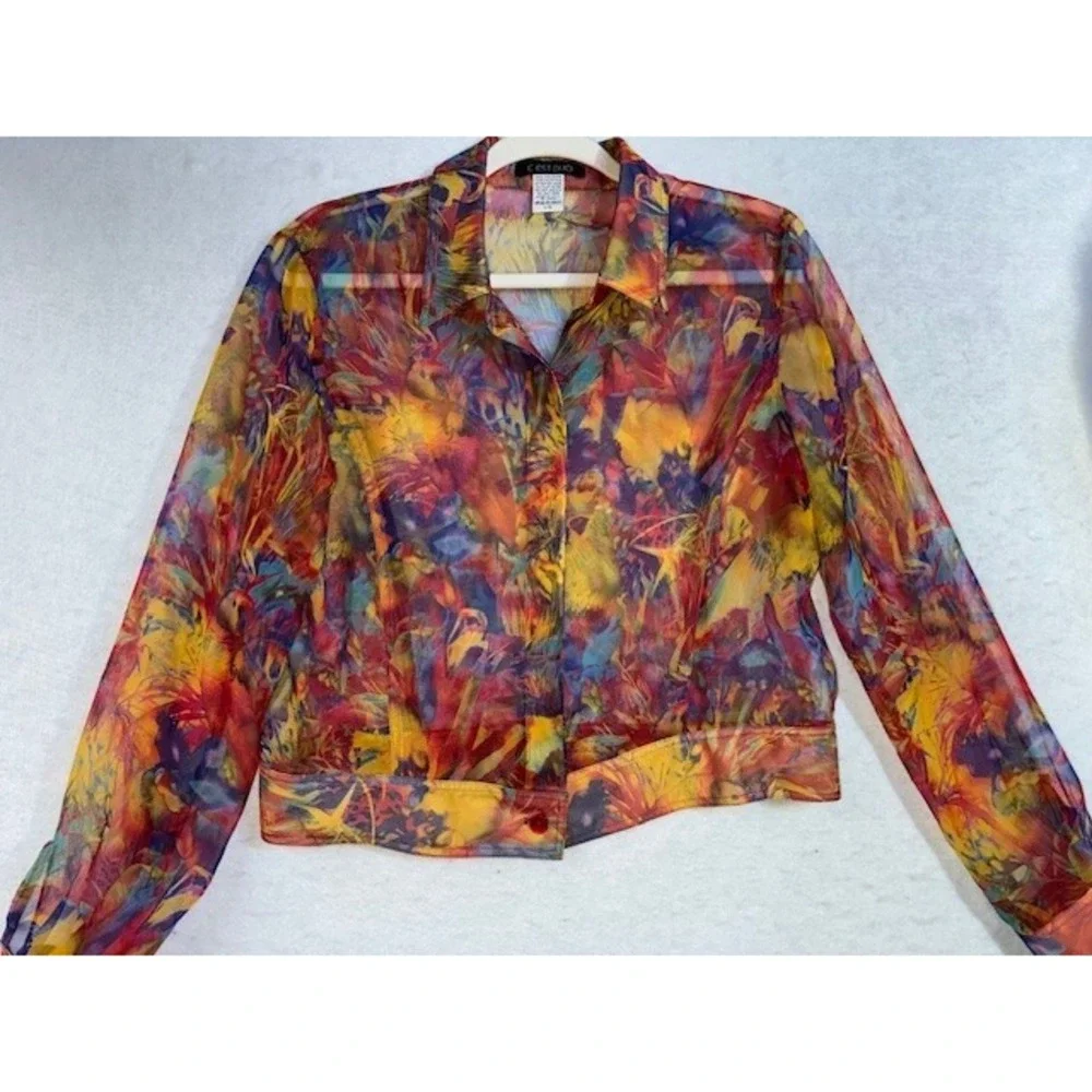 Cest Duo‎ 2pc Shell Sheer Shirt Jacket Artsy Parrot Tropical Island Beach LRG